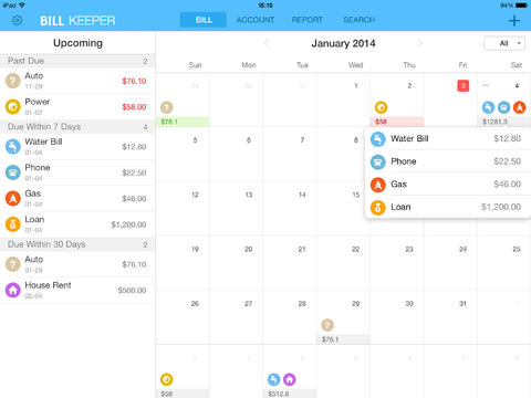 Bill Keeper Pro for iPad screenshot 1