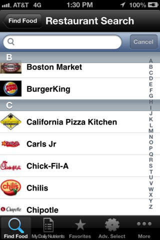 Nutrition Facts integrated search