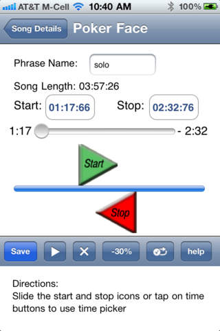 Slow Down Music Trainer Select Specific Song Phrases
