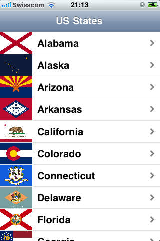 States listed in alphabetical order