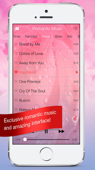 The user interface features a romantic theme