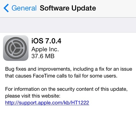 iOS 7.0.4 update released