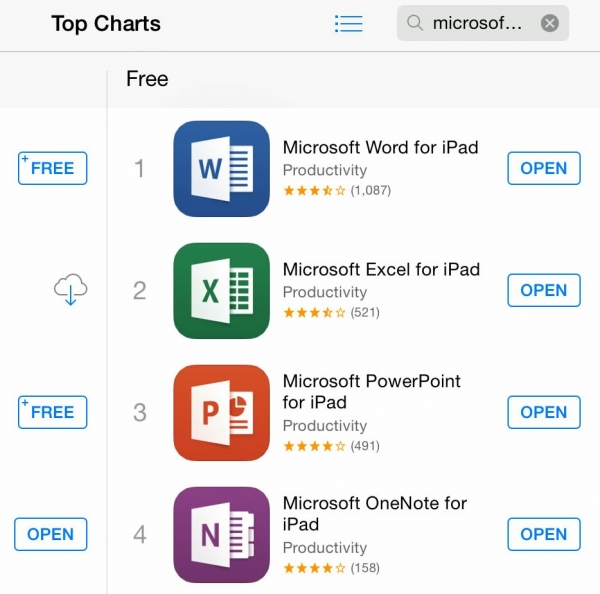 Microsoft Office apps top App Store after one day