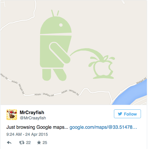 Easter egg shows a giant Android urinating on an Apple logo