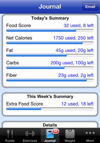 Nutrition Menu find out how many calories you've burned