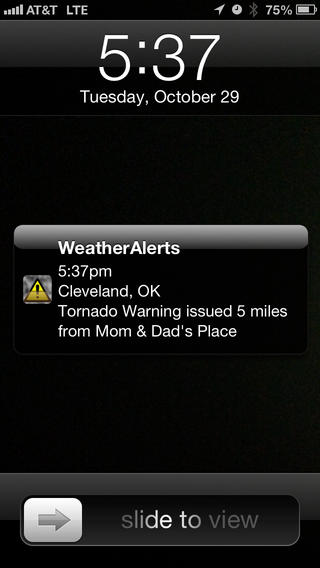 NOAA Weather Alerts receive Push notifications