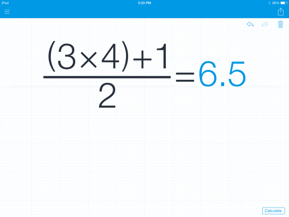Example of equation solved with calculate button enabled