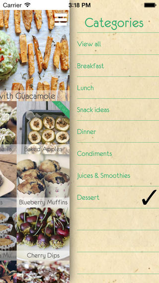 A category menu for easy selection