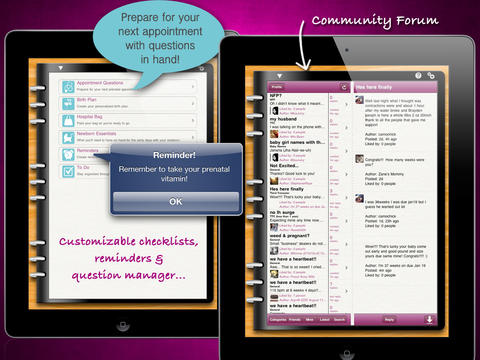 The app features customizable checklists and a community forum