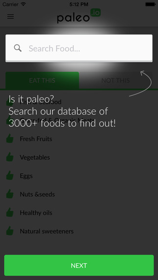 Type a food into the search box for an instant answer 
