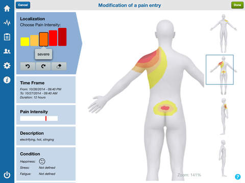 Track the pain on your body and add detailed information