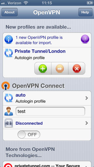OpenVPN Connect for iOS screenshot